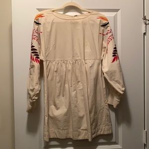 Cream free people dress with embroidered sleeves